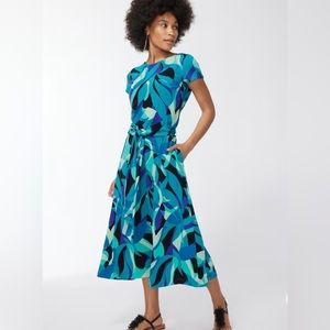 Chico's Travelers Belted Waist Dress in Travelers Harbour Green Size 2 Large